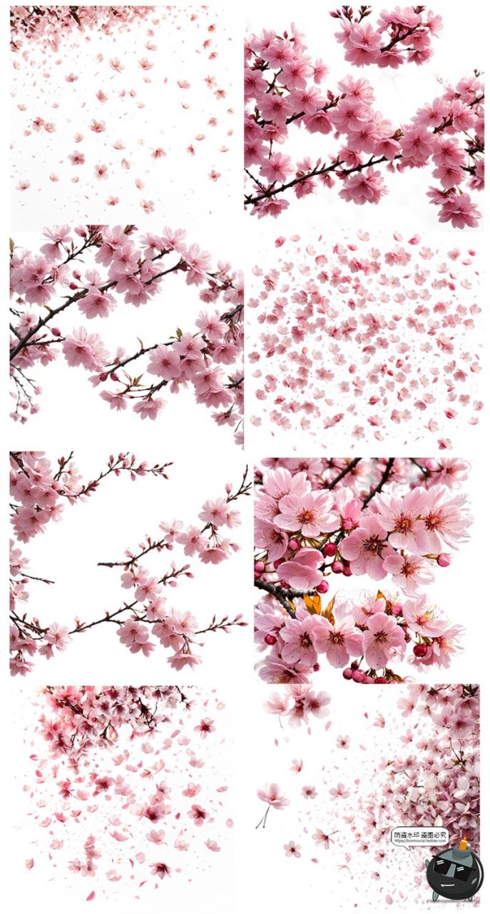 图片[5]-樱花飘落花瓣樱花树梅花树场景后期合成修图美工PNG免抠装饰素材-设计猿