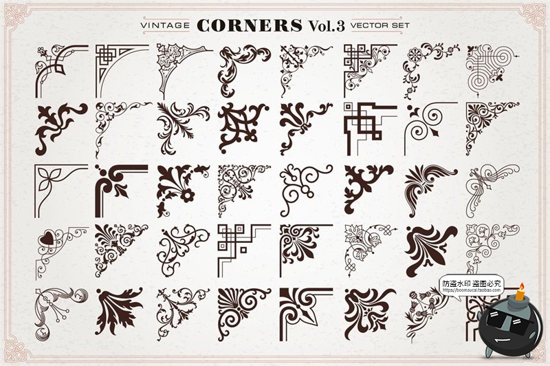 图片[2]-复古欧式古典巴洛克装饰花纹样边框花边角标PNG免抠图AI矢量素材-设计猿