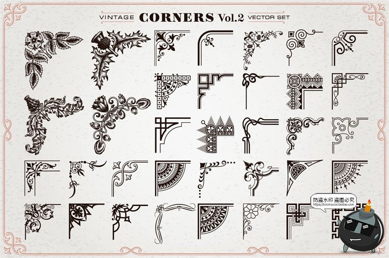 图片[3]-复古欧式古典巴洛克装饰花纹样边框花边角标PNG免抠图AI矢量素材-设计猿