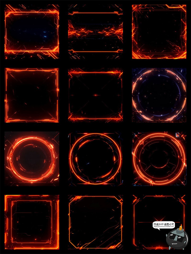 图片[1]-炫酷赛博朋克科技风边框美工游戏手账后期特效合成PNG免抠素材图-设计猿