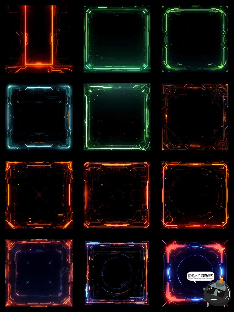 图片[3]-炫酷赛博朋克科技风边框美工游戏手账后期特效合成PNG免抠素材图-设计猿