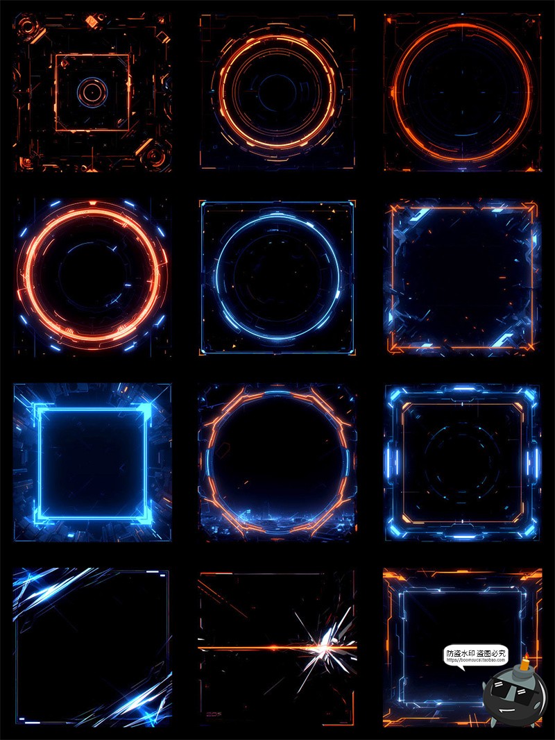 图片[4]-炫酷赛博朋克科技风边框美工游戏手账后期特效合成PNG免抠素材图-设计猿