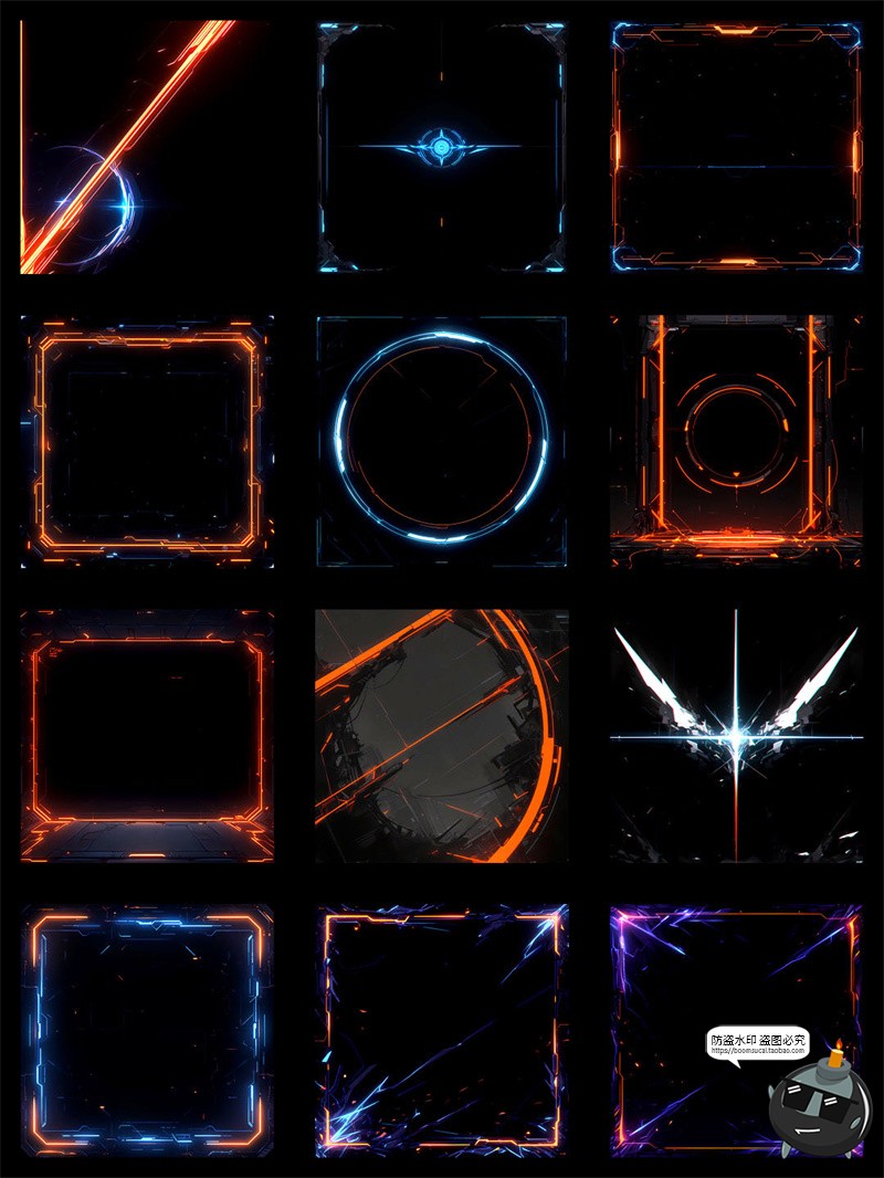 图片[5]-炫酷赛博朋克科技风边框美工游戏手账后期特效合成PNG免抠素材图-设计猿