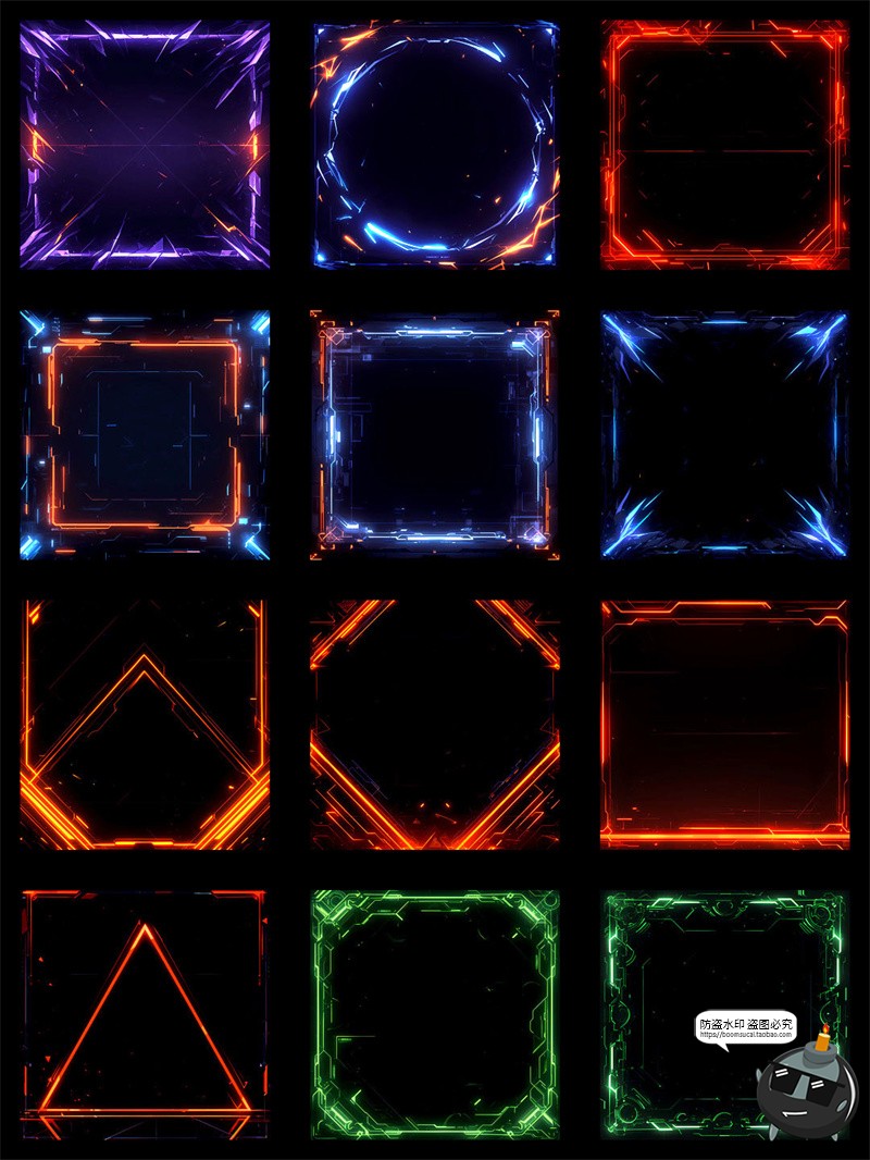 图片[6]-炫酷赛博朋克科技风边框美工游戏手账后期特效合成PNG免抠素材图-设计猿