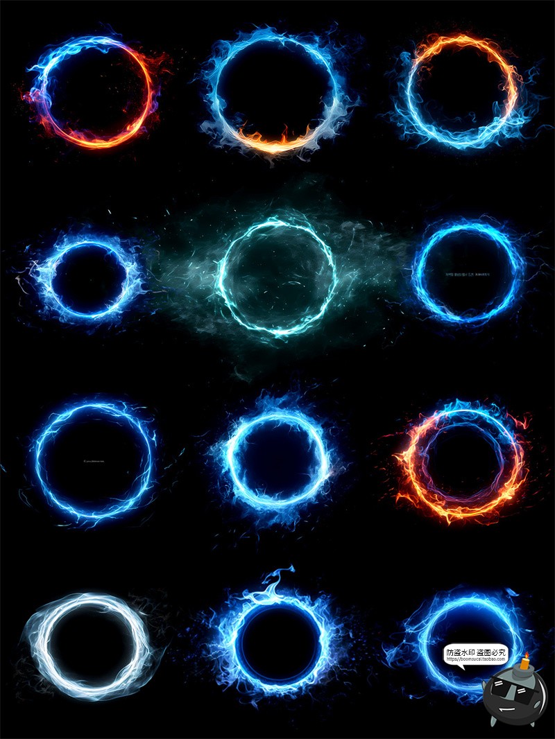 图片[1]-蓝色火焰圆环边框火苗燃烧光束特效后期合成美工装饰PNG免抠素材-设计猿