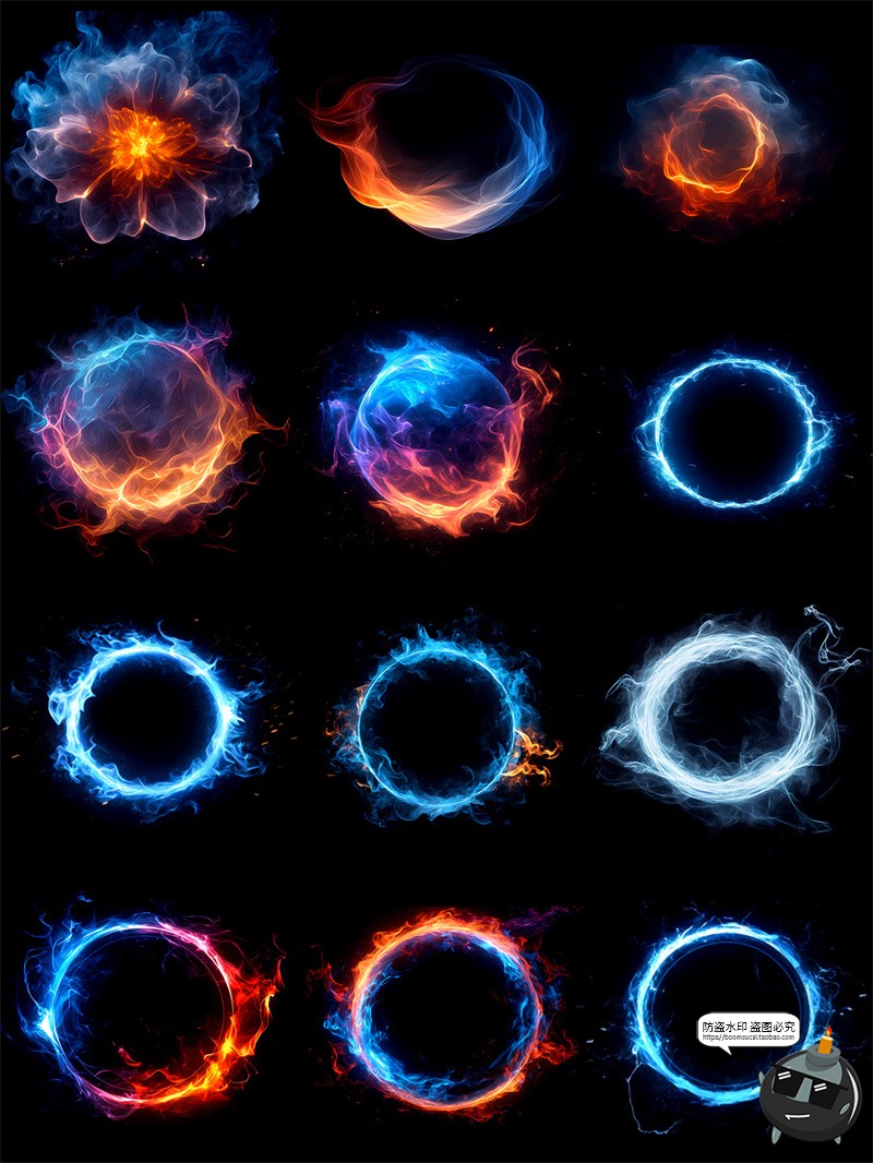 图片[2]-蓝色火焰圆环边框火苗燃烧光束特效后期合成美工装饰PNG免抠素材-设计猿