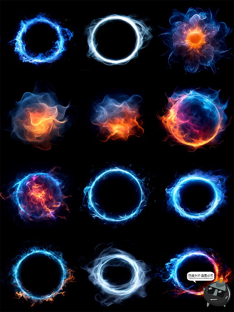 图片[3]-蓝色火焰圆环边框火苗燃烧光束特效后期合成美工装饰PNG免抠素材-设计猿