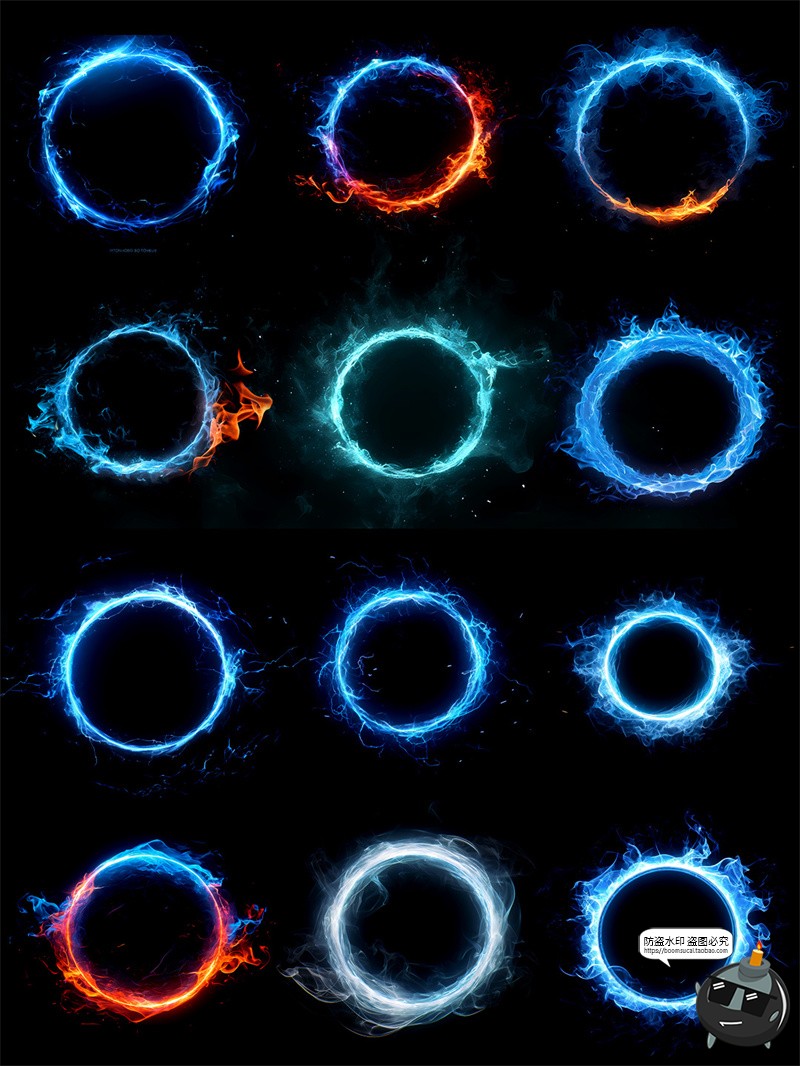 图片[4]-蓝色火焰圆环边框火苗燃烧光束特效后期合成美工装饰PNG免抠素材-设计猿
