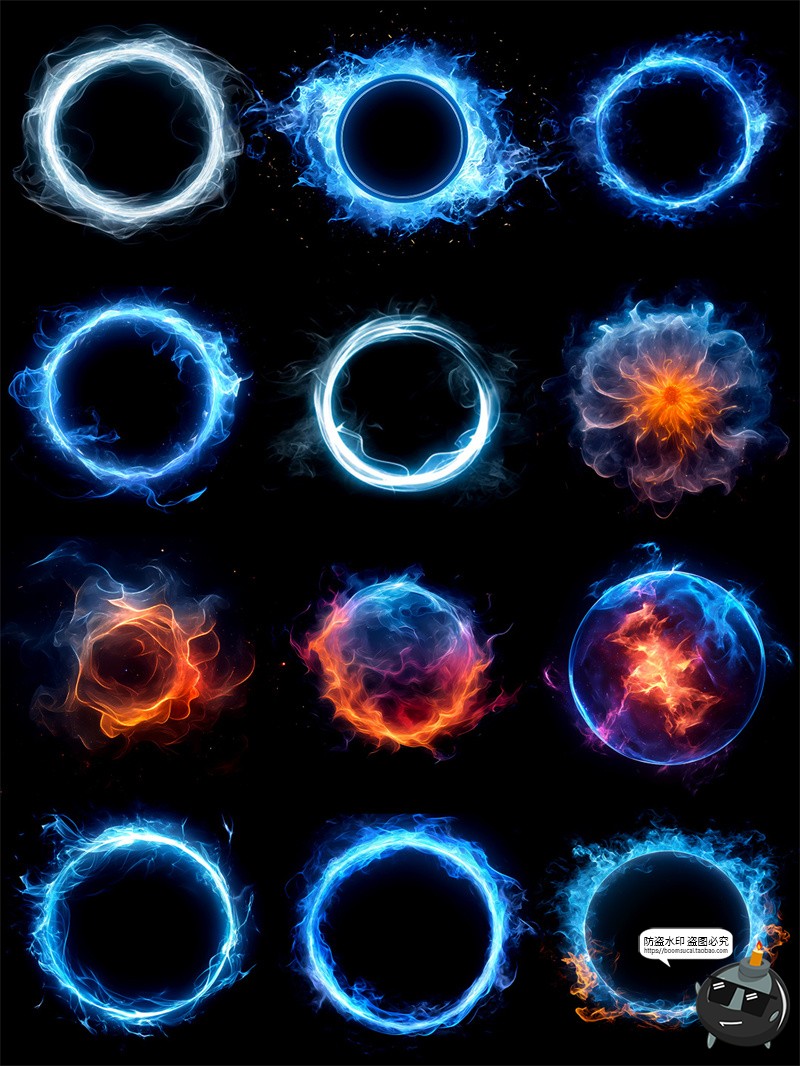 图片[6]-蓝色火焰圆环边框火苗燃烧光束特效后期合成美工装饰PNG免抠素材-设计猿