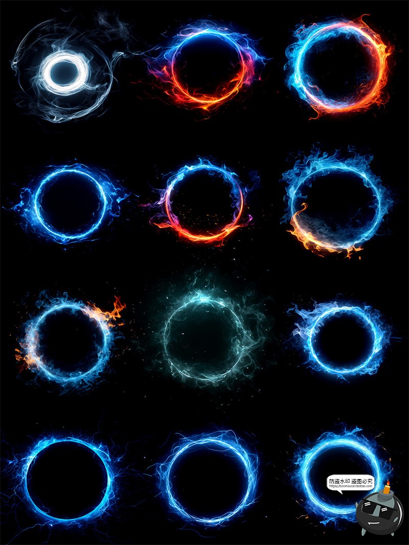 图片[8]-蓝色火焰圆环边框火苗燃烧光束特效后期合成美工装饰PNG免抠素材-设计猿