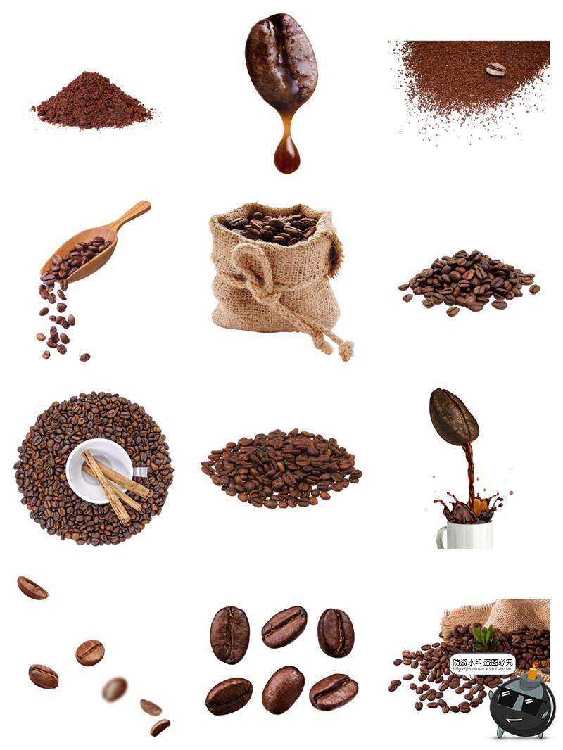 图片[1]-咖啡豆咖啡粉可可粉原料细节飞舞飞洒装饰海报元素PNG免抠素材-设计猿