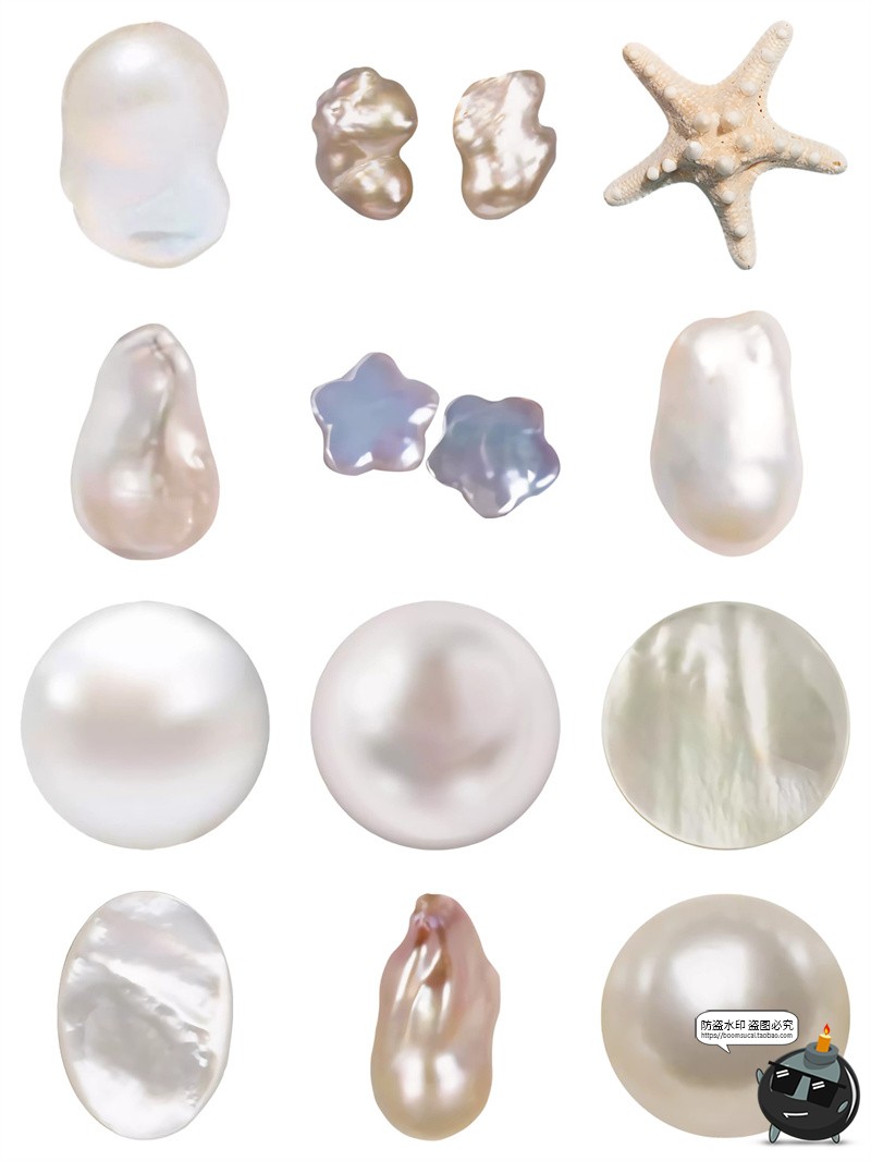 图片[1]-珍珠贝壳扇贝珠光钙化海螺异形贝类珠宝海报元素手帐PNG免抠素材-设计猿