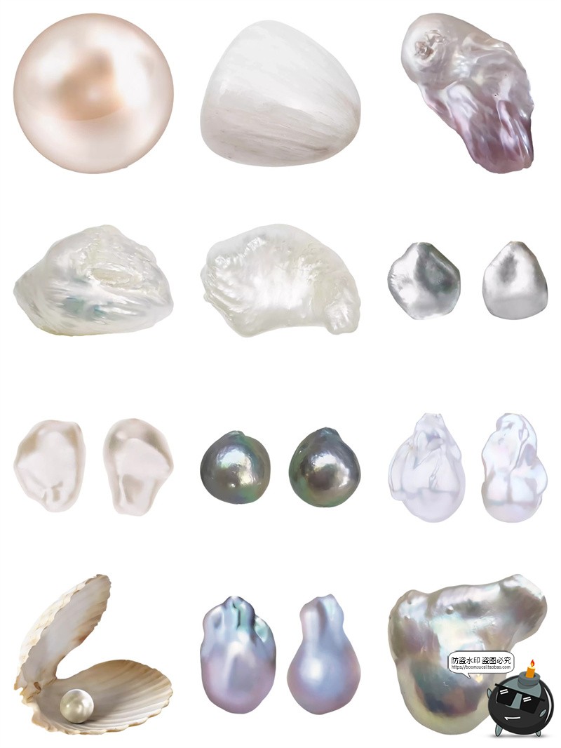 图片[3]-珍珠贝壳扇贝珠光钙化海螺异形贝类珠宝海报元素手帐PNG免抠素材-设计猿