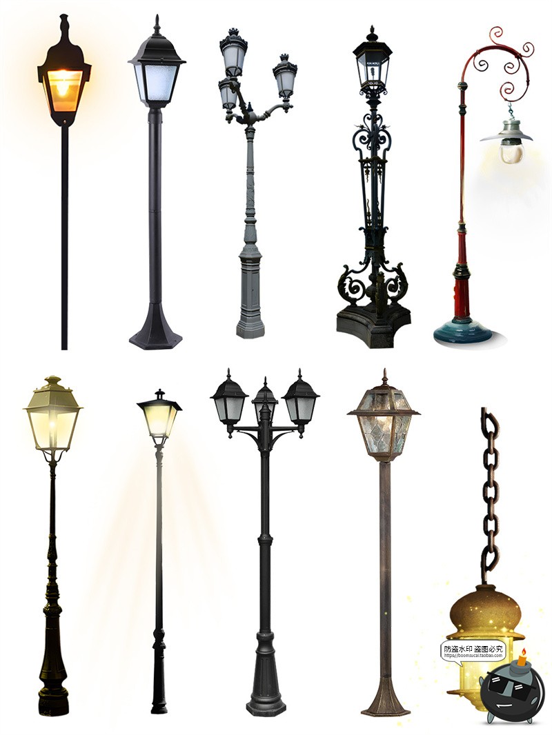 图片[1]-复古做旧欧式风格街灯路灯壁灯煤油灯手账装饰PNG免抠素材图片-设计猿