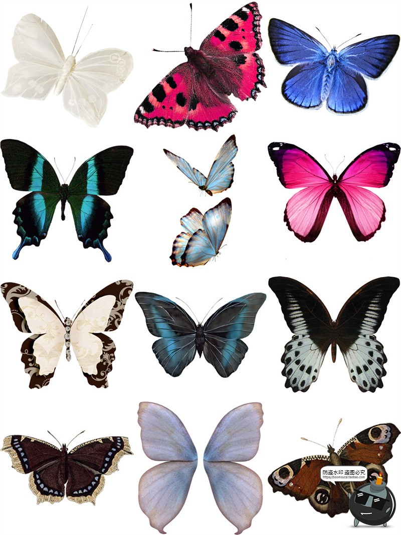 图片[1]-复古彩色蝴蝶翅膀飞舞装饰手账透明背景美工后期合成PNG免抠素材-设计猿