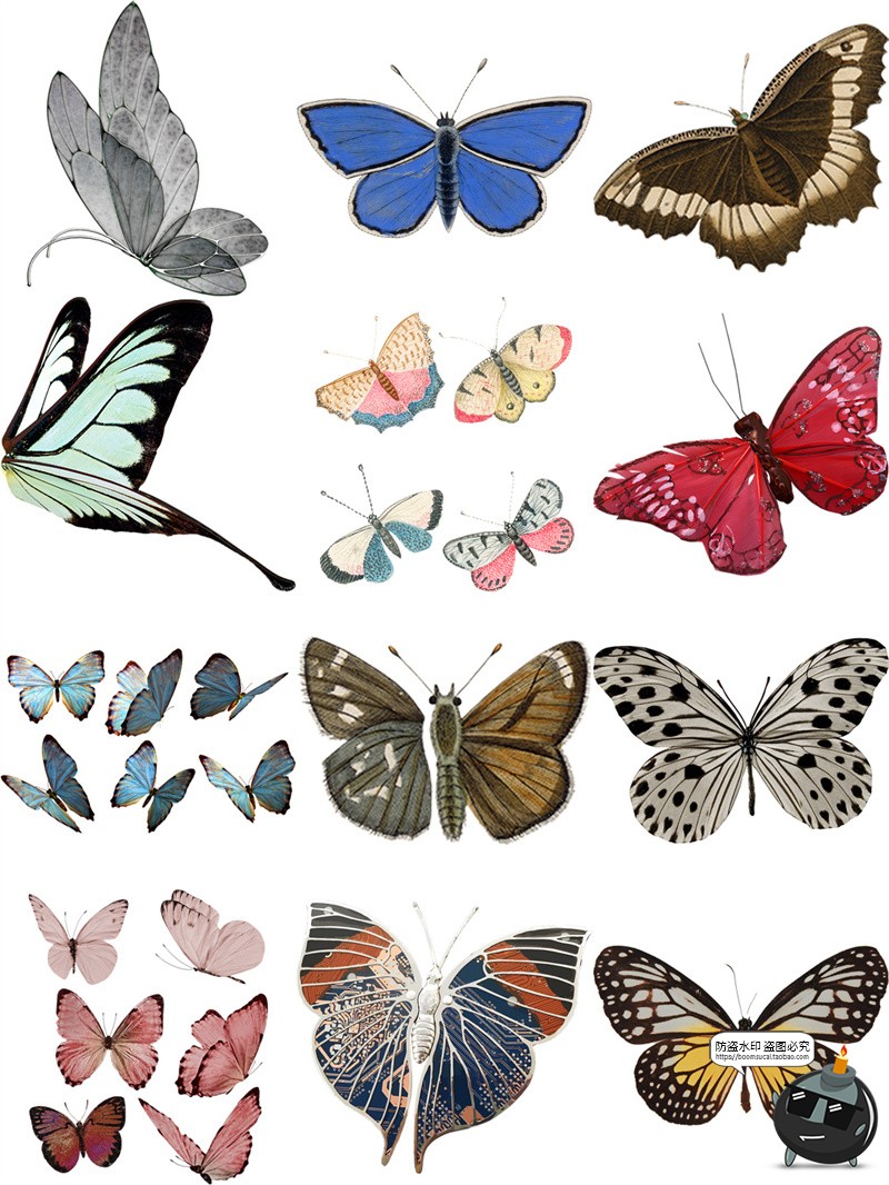 图片[5]-复古彩色蝴蝶翅膀飞舞装饰手账透明背景美工后期合成PNG免抠素材-设计猿