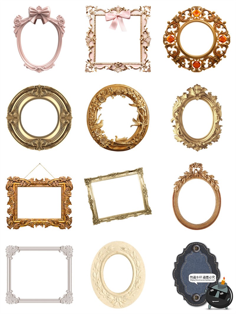 图片[1]-复古欧式巴洛克华丽相框画框边框装饰手账拼贴纸PNG免抠图片素材-设计猿