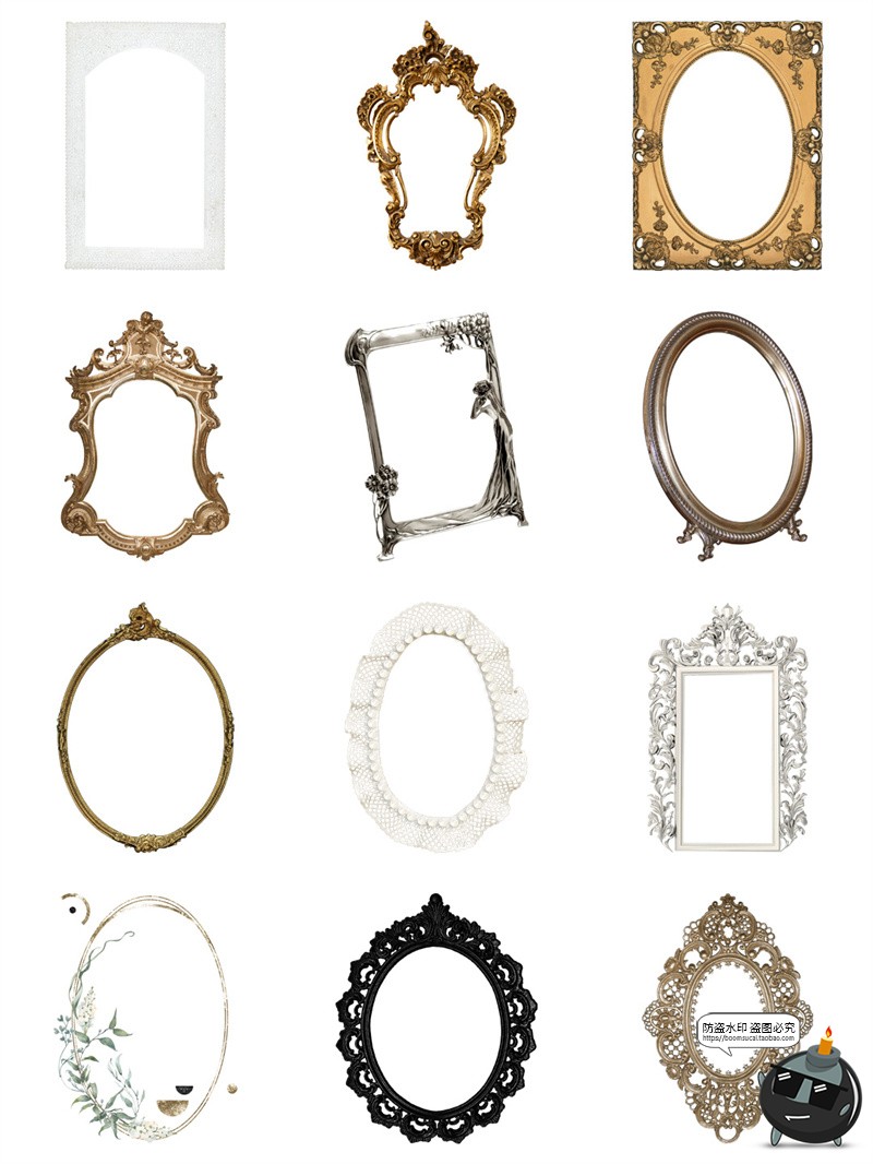 图片[3]-复古欧式巴洛克华丽相框画框边框装饰手账拼贴纸PNG免抠图片素材-设计猿