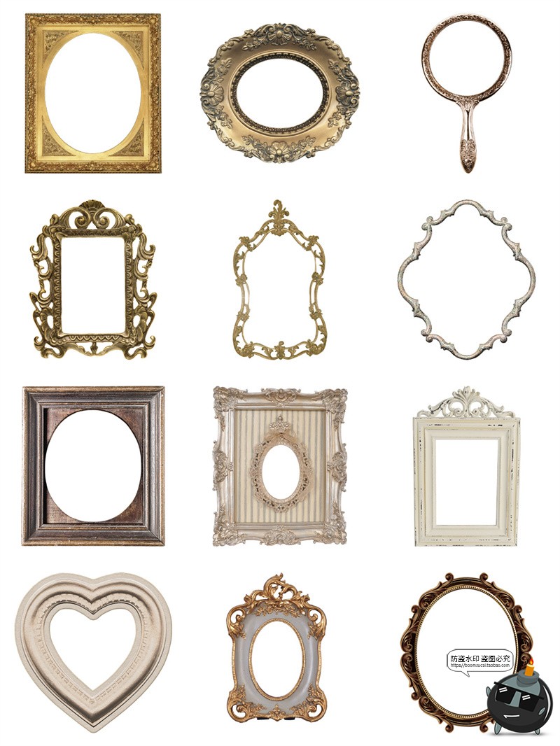 图片[4]-复古欧式巴洛克华丽相框画框边框装饰手账拼贴纸PNG免抠图片素材-设计猿