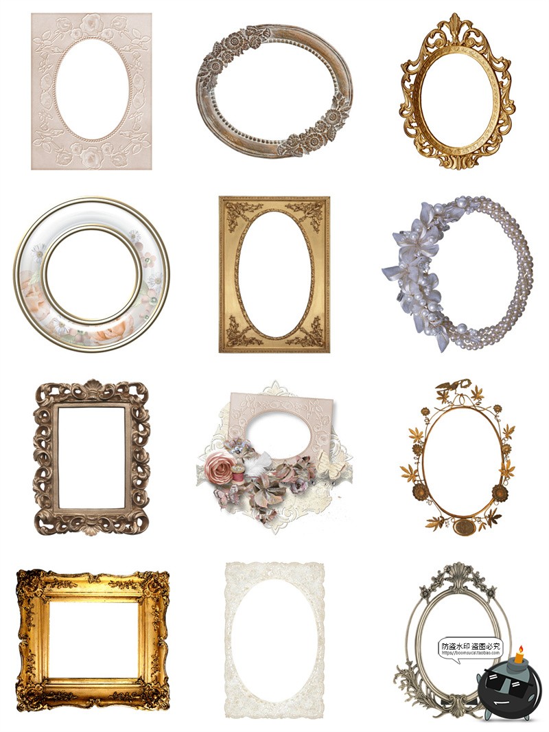 图片[5]-复古欧式巴洛克华丽相框画框边框装饰手账拼贴纸PNG免抠图片素材-设计猿