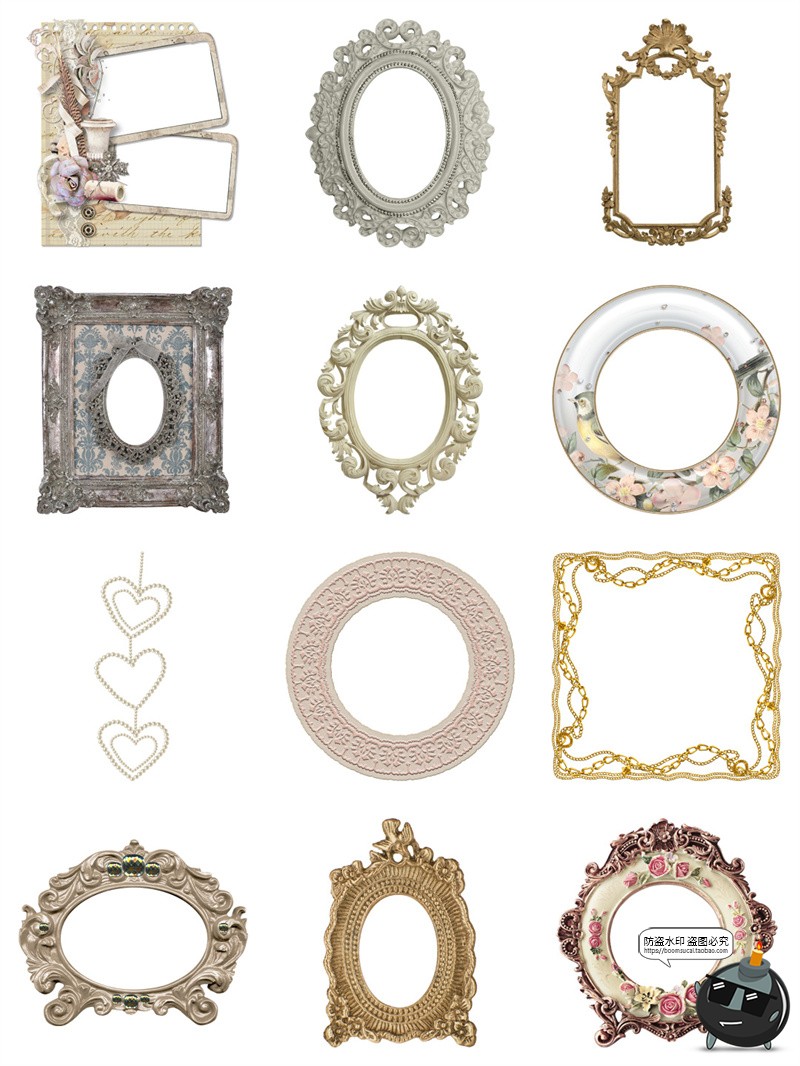 图片[6]-复古欧式巴洛克华丽相框画框边框装饰手账拼贴纸PNG免抠图片素材-设计猿
