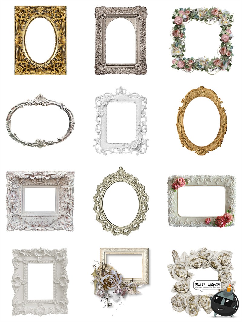 图片[7]-复古欧式巴洛克华丽相框画框边框装饰手账拼贴纸PNG免抠图片素材-设计猿