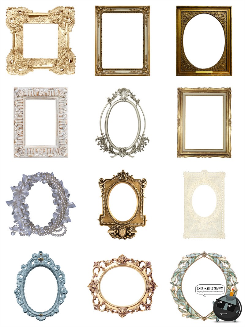 图片[8]-复古欧式巴洛克华丽相框画框边框装饰手账拼贴纸PNG免抠图片素材-设计猿