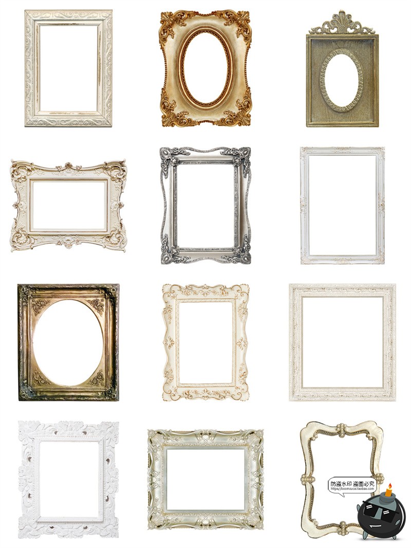 图片[9]-复古欧式巴洛克华丽相框画框边框装饰手账拼贴纸PNG免抠图片素材-设计猿