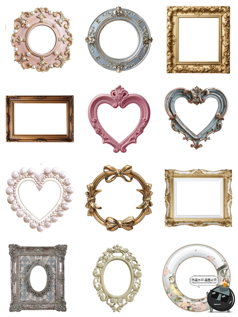 图片[10]-复古欧式巴洛克华丽相框画框边框装饰手账拼贴纸PNG免抠图片素材-设计猿