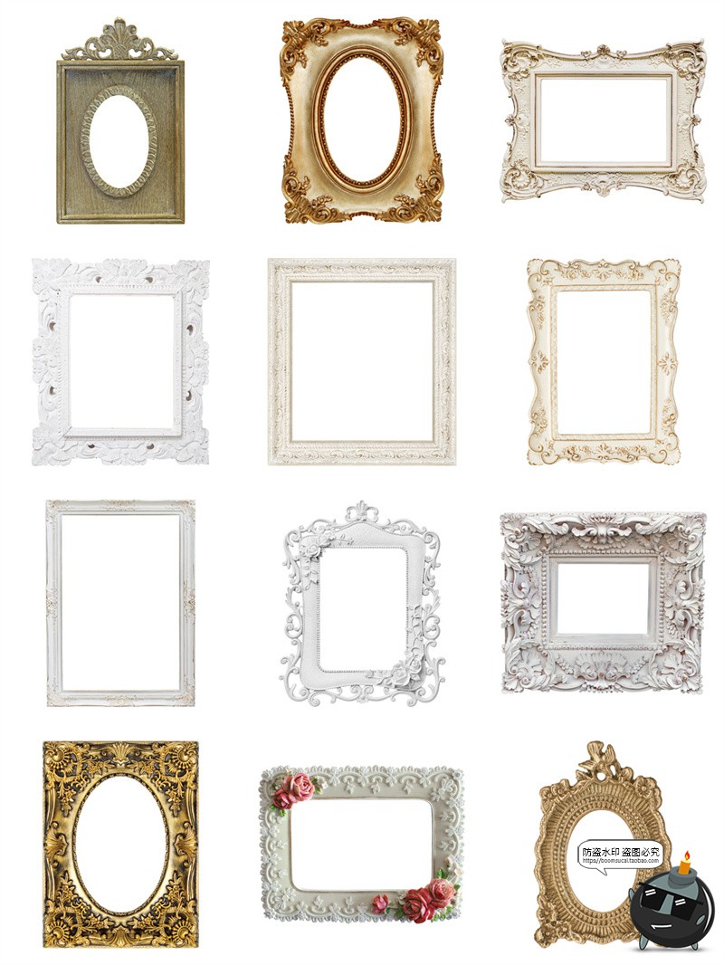 图片[2]-法式复古文艺石膏珍珠欧式相框婚纱装饰手帐贴纸平面PNG免抠素材-设计猿