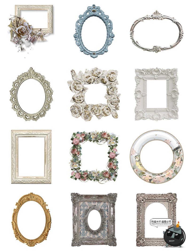图片[3]-法式复古文艺石膏珍珠欧式相框婚纱装饰手帐贴纸平面PNG免抠素材-设计猿