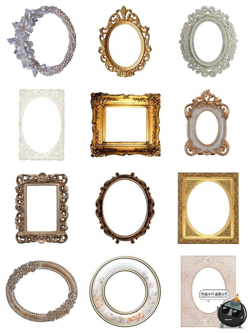 图片[5]-法式复古文艺石膏珍珠欧式相框婚纱装饰手帐贴纸平面PNG免抠素材-设计猿