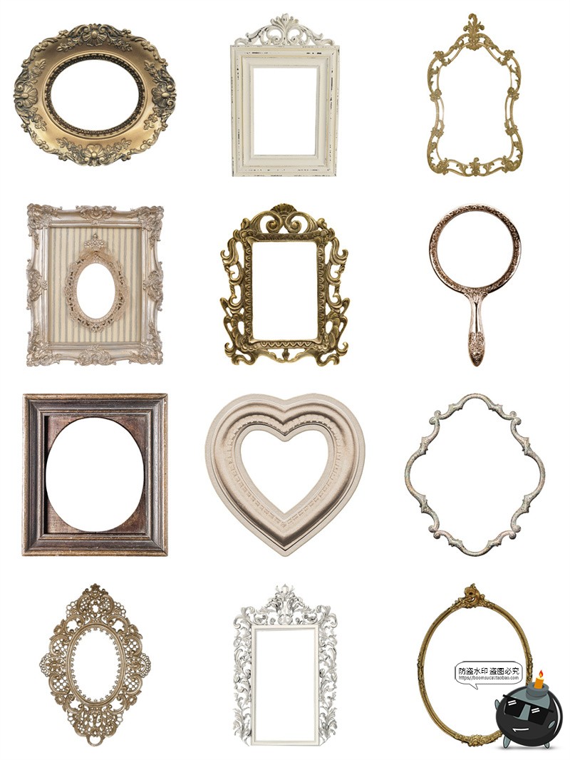 图片[6]-法式复古文艺石膏珍珠欧式相框婚纱装饰手帐贴纸平面PNG免抠素材-设计猿