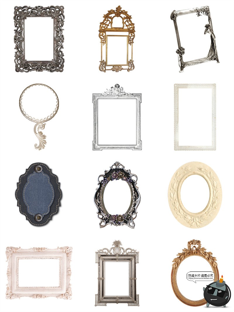 图片[8]-法式复古文艺石膏珍珠欧式相框婚纱装饰手帐贴纸平面PNG免抠素材-设计猿