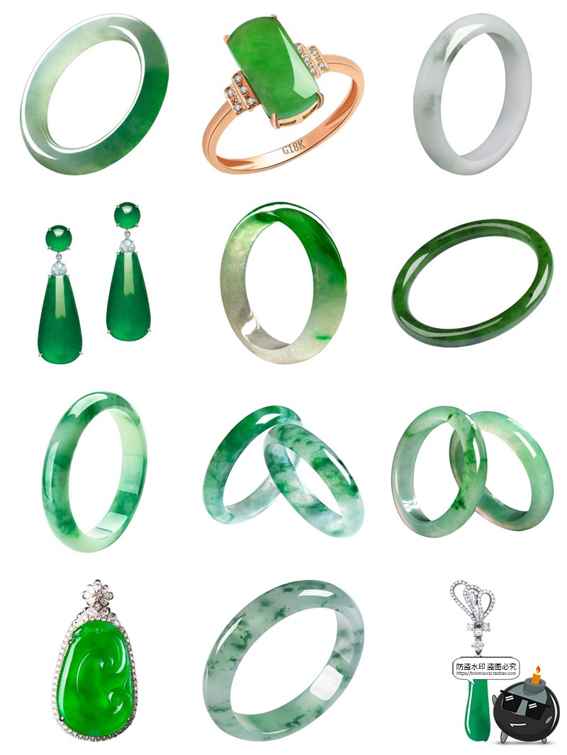 图片[1]-真实绿色玉器玉雕翡翠手镯玉石珠宝海报广告背景装饰PNG免扣素材-设计猿