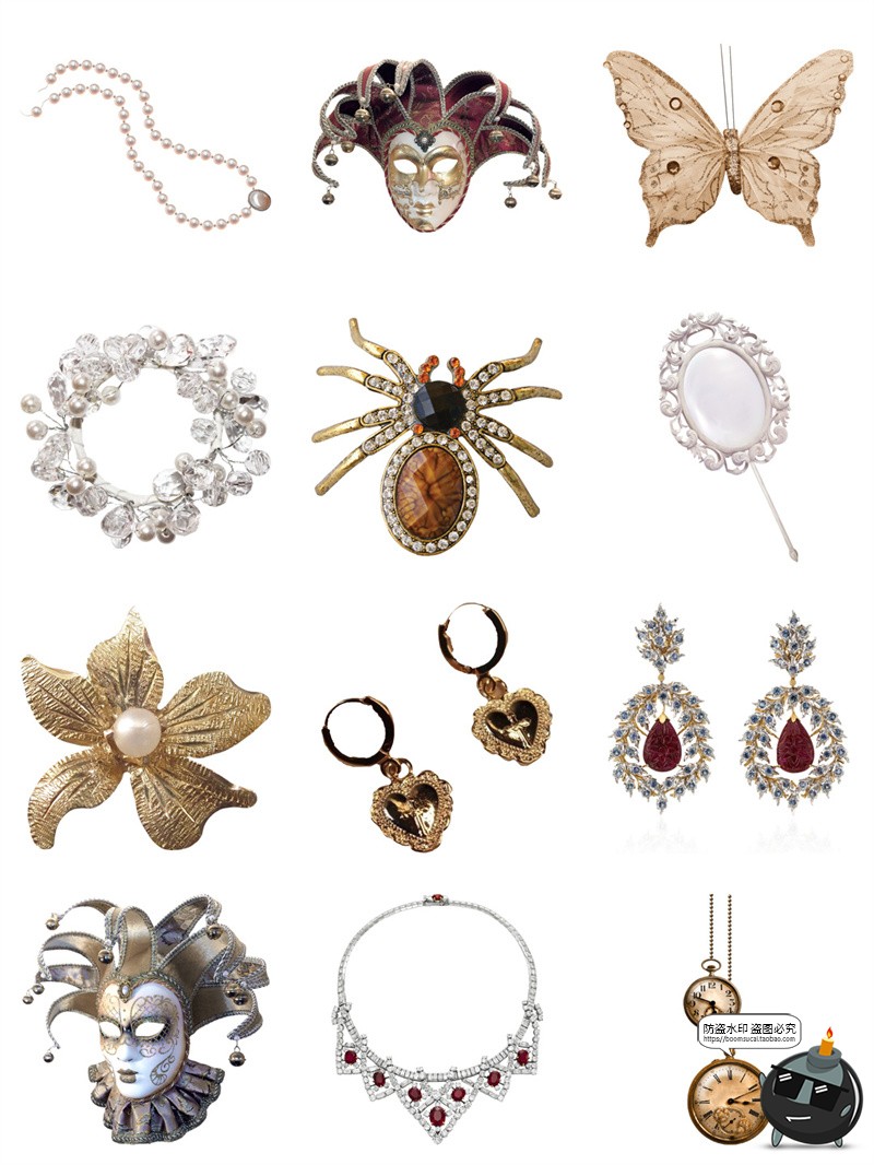 图片[1]-高级欧式复古奢华巴洛克宫廷珠宝首饰项链耳环免抠PNG手帐素材图-设计猿