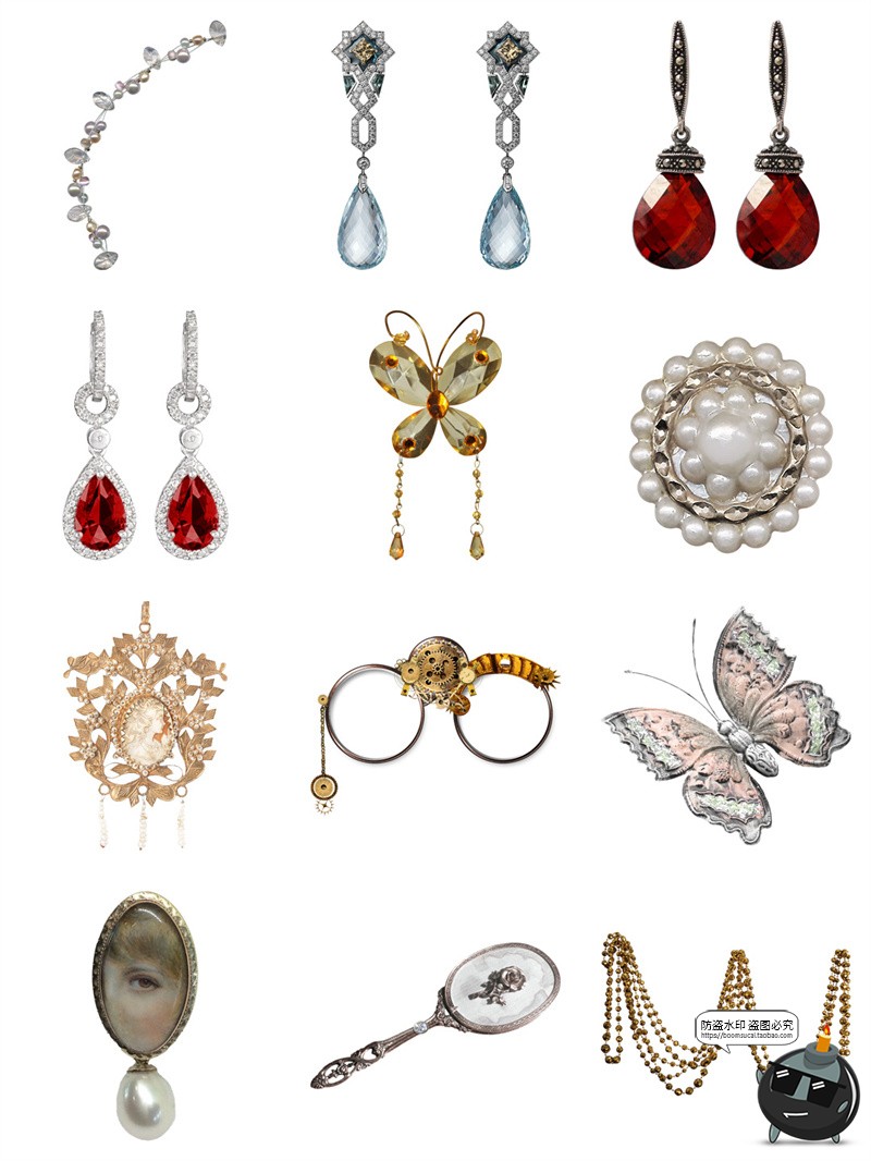 图片[2]-高级欧式复古奢华巴洛克宫廷珠宝首饰项链耳环免抠PNG手帐素材图-设计猿