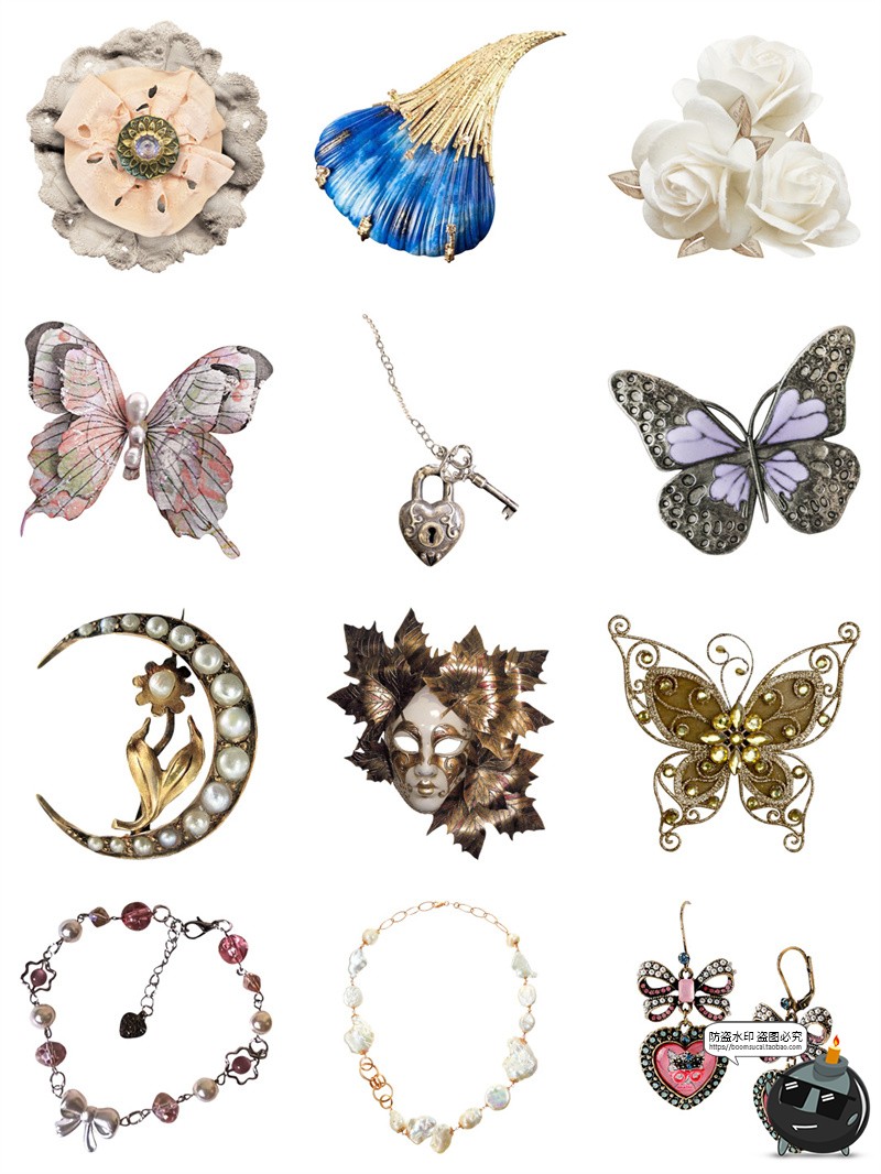 图片[3]-高级欧式复古奢华巴洛克宫廷珠宝首饰项链耳环免抠PNG手帐素材图-设计猿