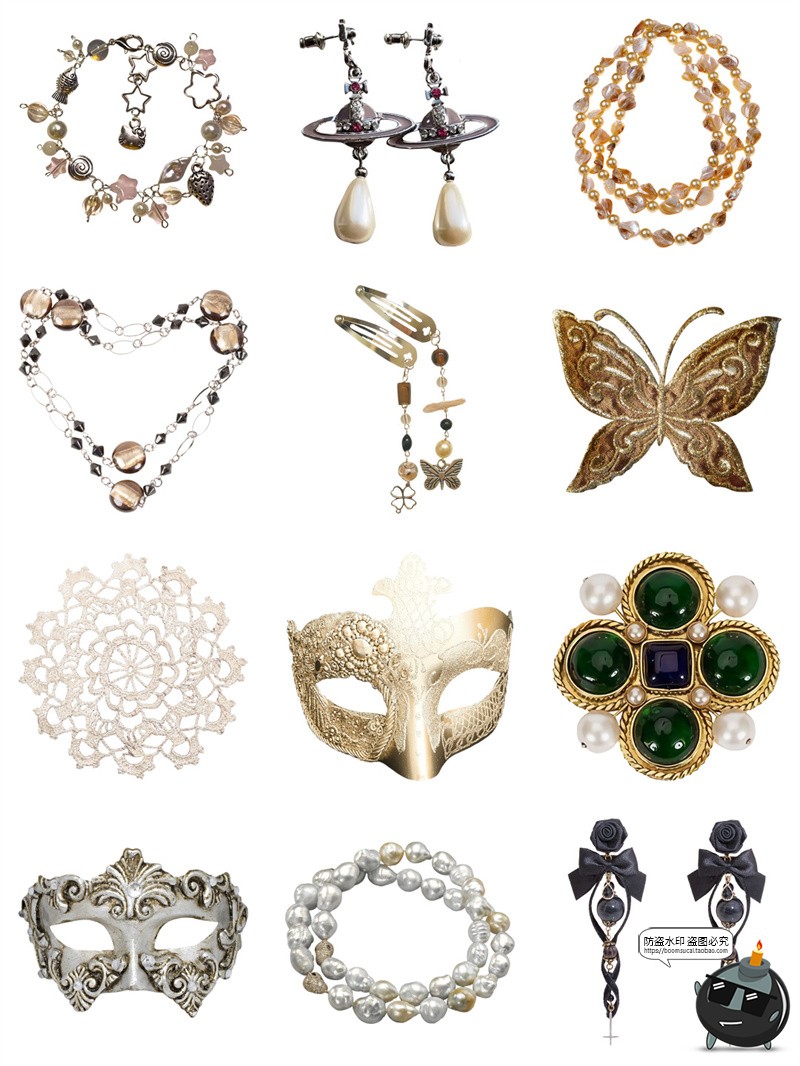 图片[4]-高级欧式复古奢华巴洛克宫廷珠宝首饰项链耳环免抠PNG手帐素材图-设计猿