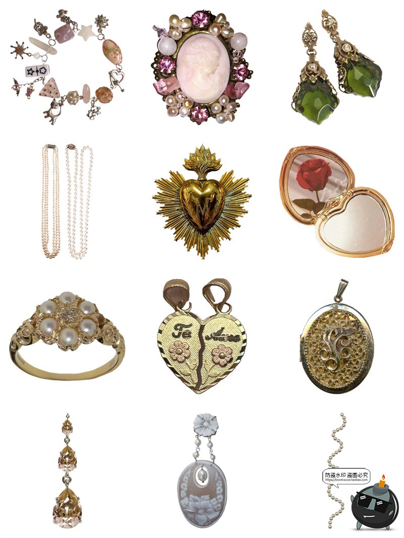 图片[6]-高级欧式复古奢华巴洛克宫廷珠宝首饰项链耳环免抠PNG手帐素材图-设计猿