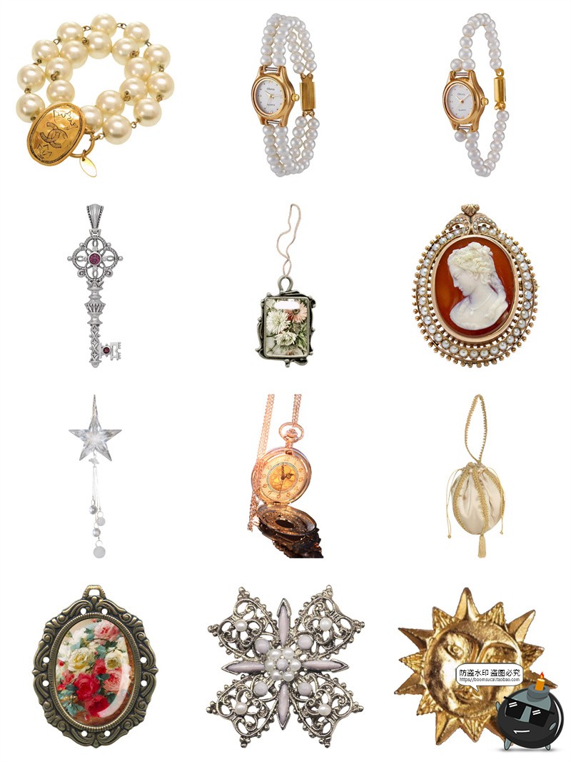 图片[7]-高级欧式复古奢华巴洛克宫廷珠宝首饰项链耳环免抠PNG手帐素材图-设计猿