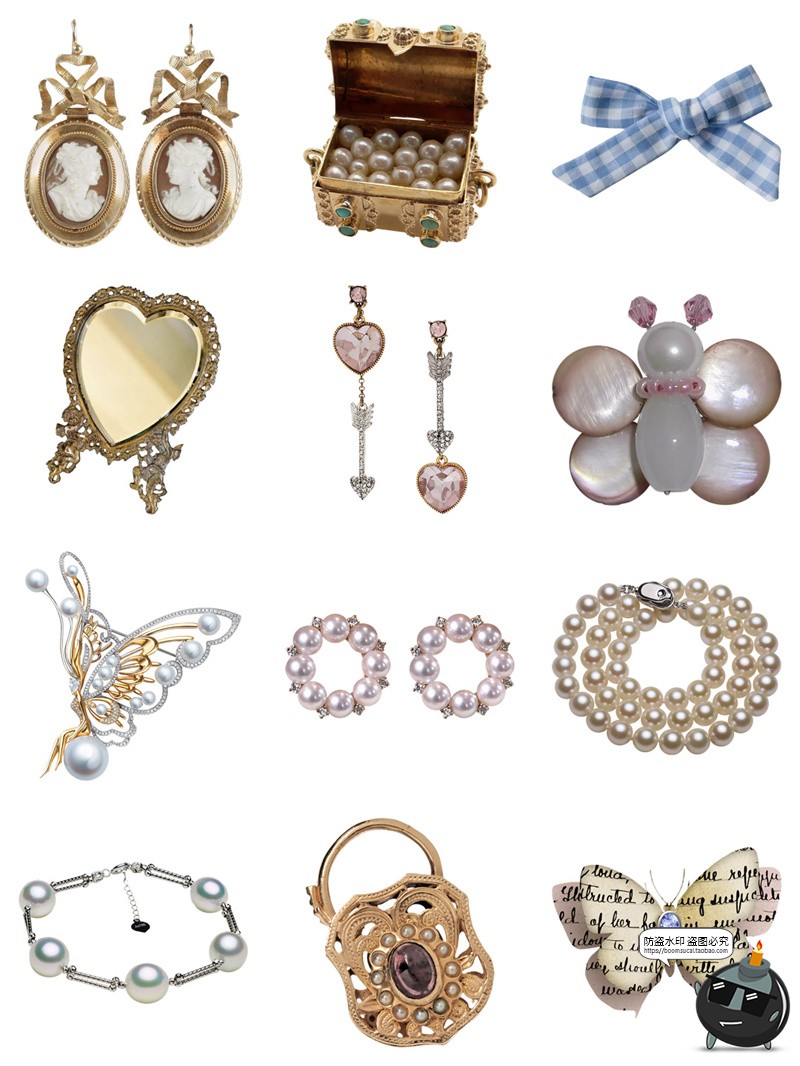 图片[8]-高级欧式复古奢华巴洛克宫廷珠宝首饰项链耳环免抠PNG手帐素材图-设计猿