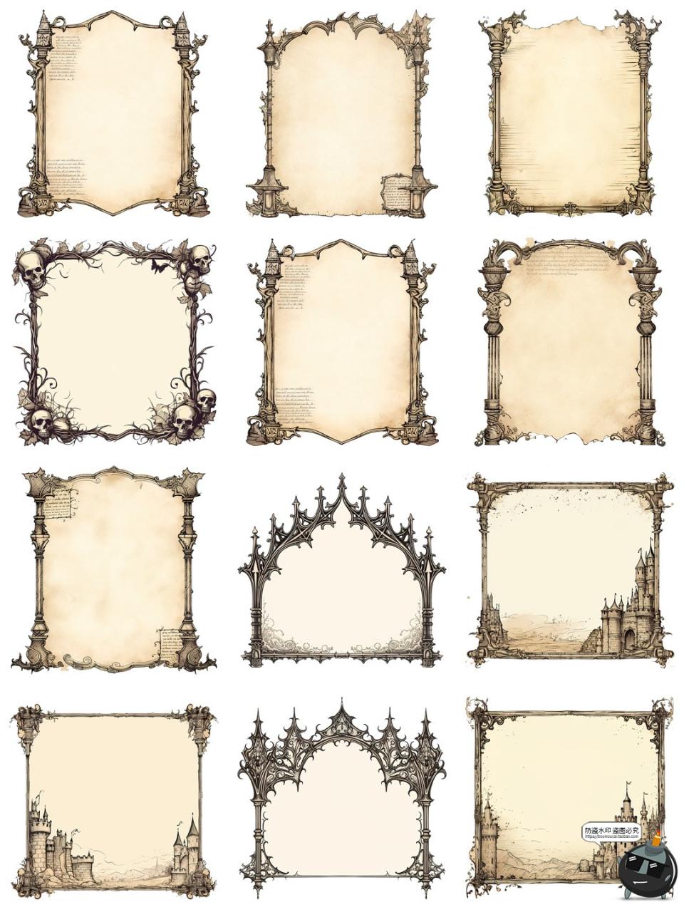 图片[1]-暗黑哥特风万圣节活动边框插画海报装饰剪贴画手账PNG免抠素材图-设计猿