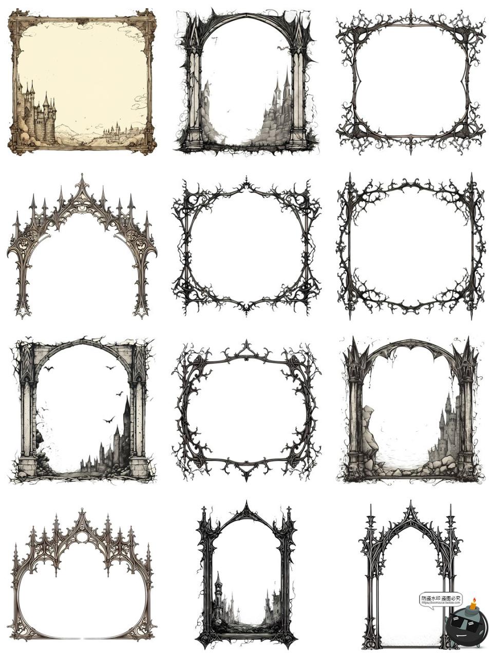 图片[2]-暗黑哥特风万圣节活动边框插画海报装饰剪贴画手账PNG免抠素材图-设计猿