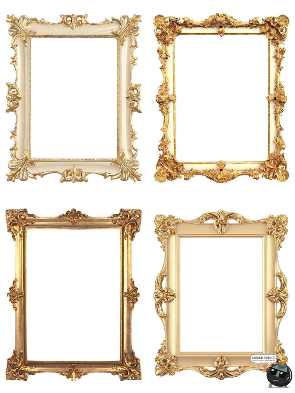 图片[1]-复古欧式巴洛克边框金色画框照片透明背景相框图片PNG免抠素材图-设计猿