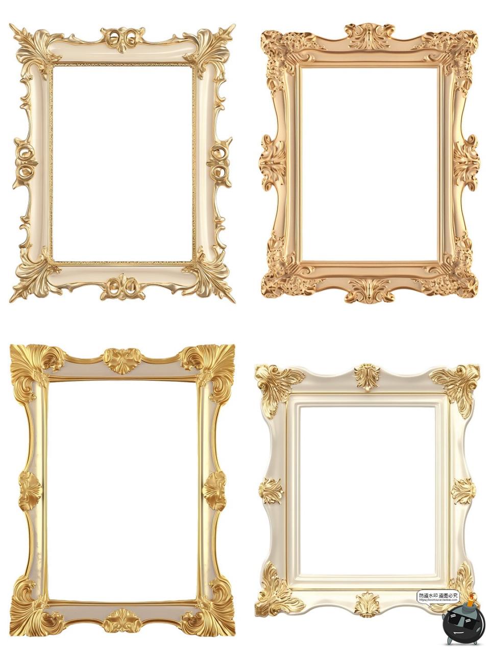 图片[2]-复古欧式巴洛克边框金色画框照片透明背景相框图片PNG免抠素材图-设计猿