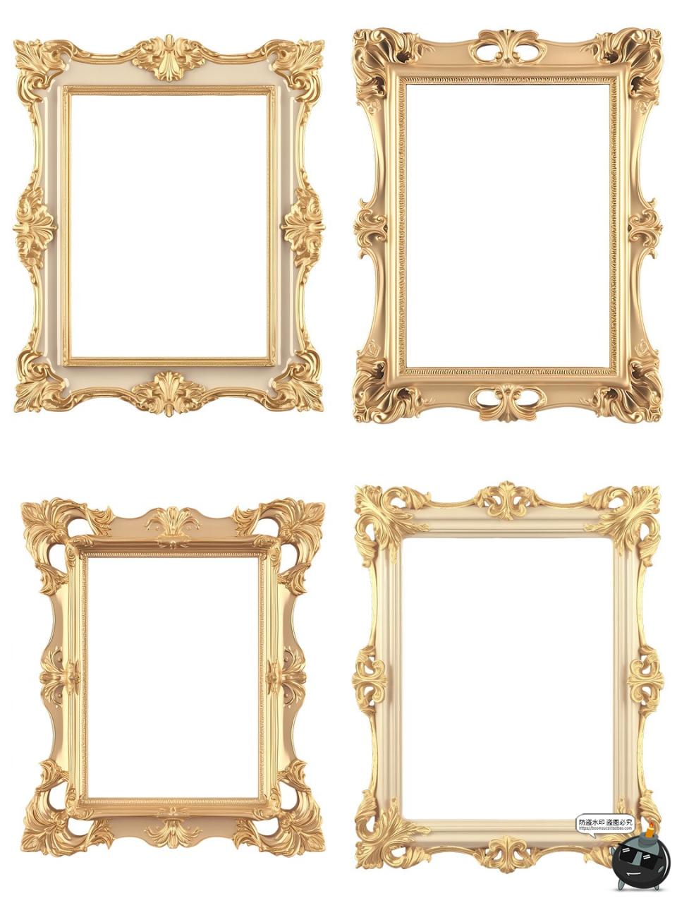 图片[3]-复古欧式巴洛克边框金色画框照片透明背景相框图片PNG免抠素材图-设计猿