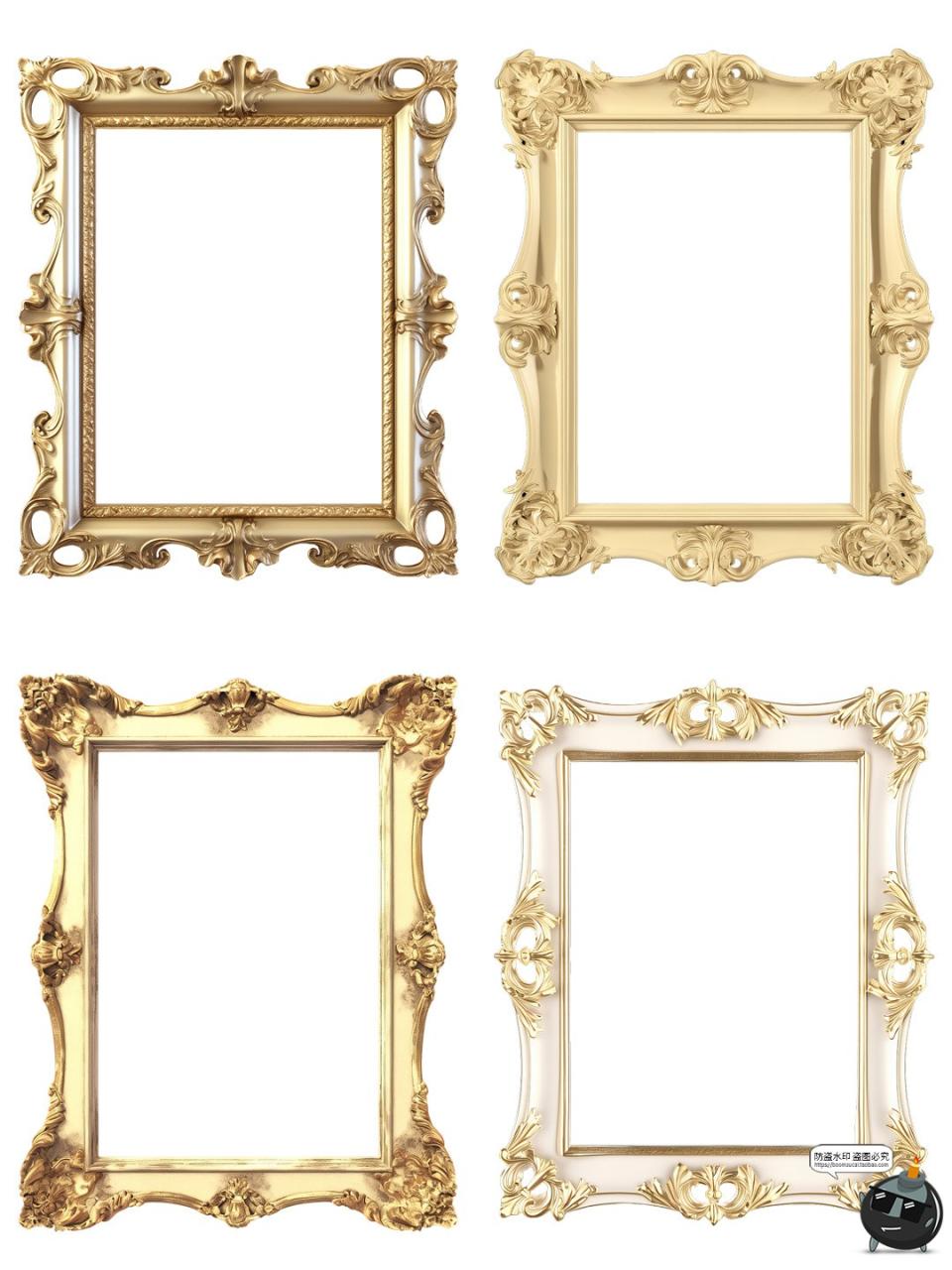 图片[5]-复古欧式巴洛克边框金色画框照片透明背景相框图片PNG免抠素材图-设计猿