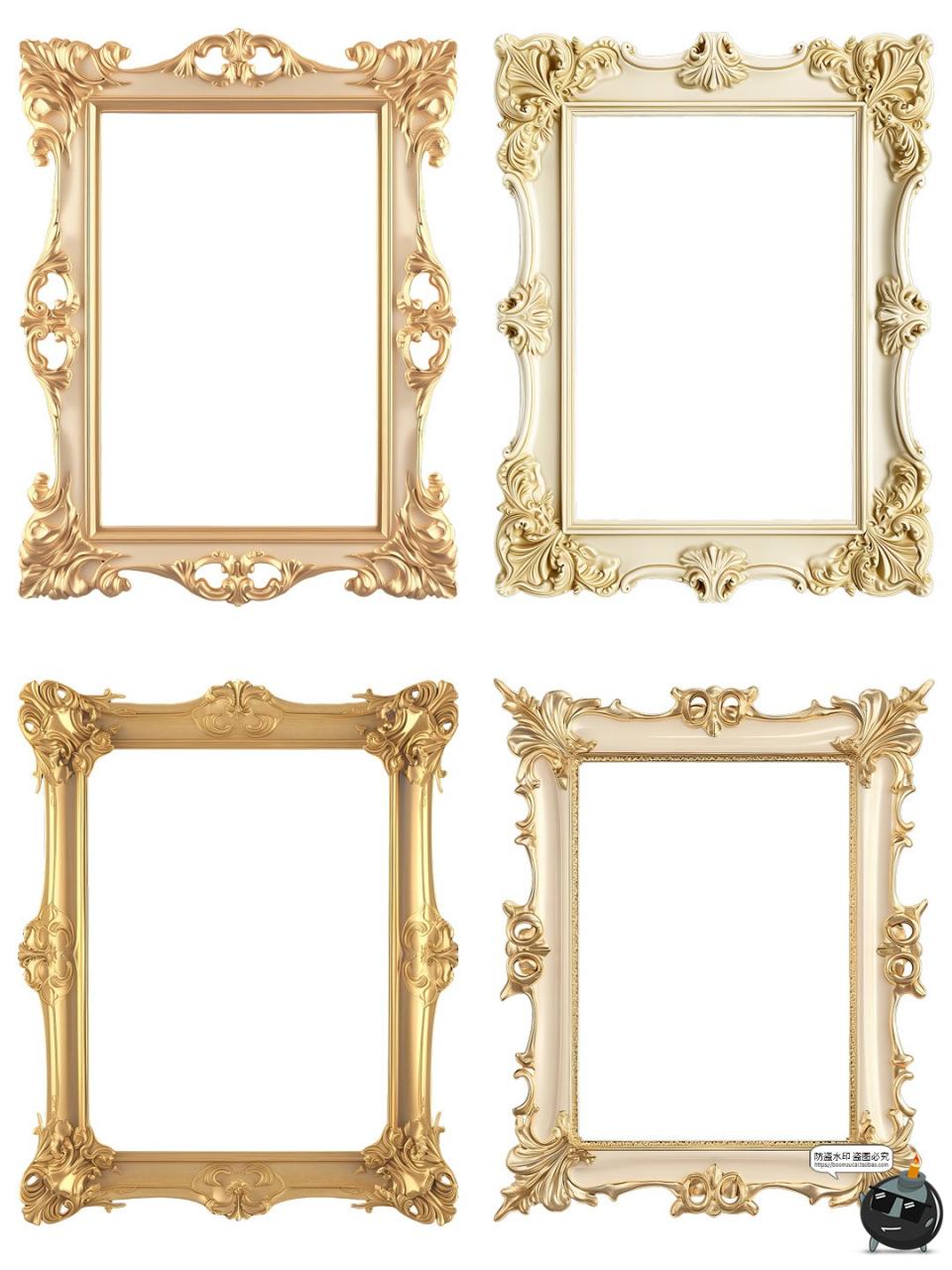 图片[7]-复古欧式巴洛克边框金色画框照片透明背景相框图片PNG免抠素材图-设计猿