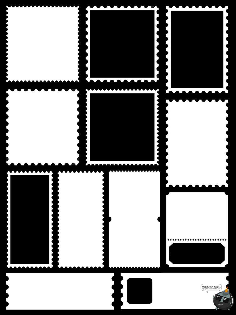 图片[1]-复古邮票邮戳门票票根黑白边框图案底纹图形形状PNG免扣图片素材-设计猿